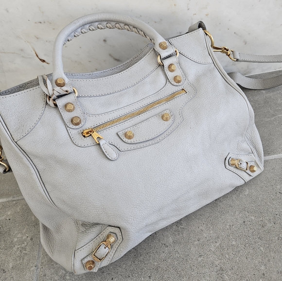 Balenciaga Light Grey City Bag with Crossbody Strap Gold accs. Medium - Picture 14 of 17